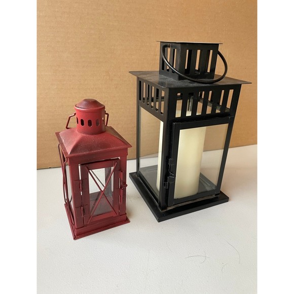 Set of two indoor/outdoor metal & glass decorative lanterns - Picture 5 of 9